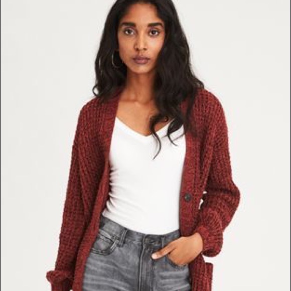 red slouchy cardigan